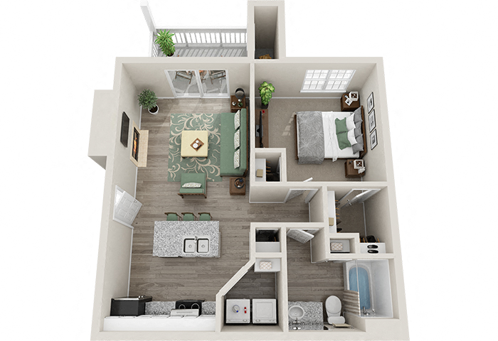 Floor plan for 1 bed, 1 bath, 706 sqft